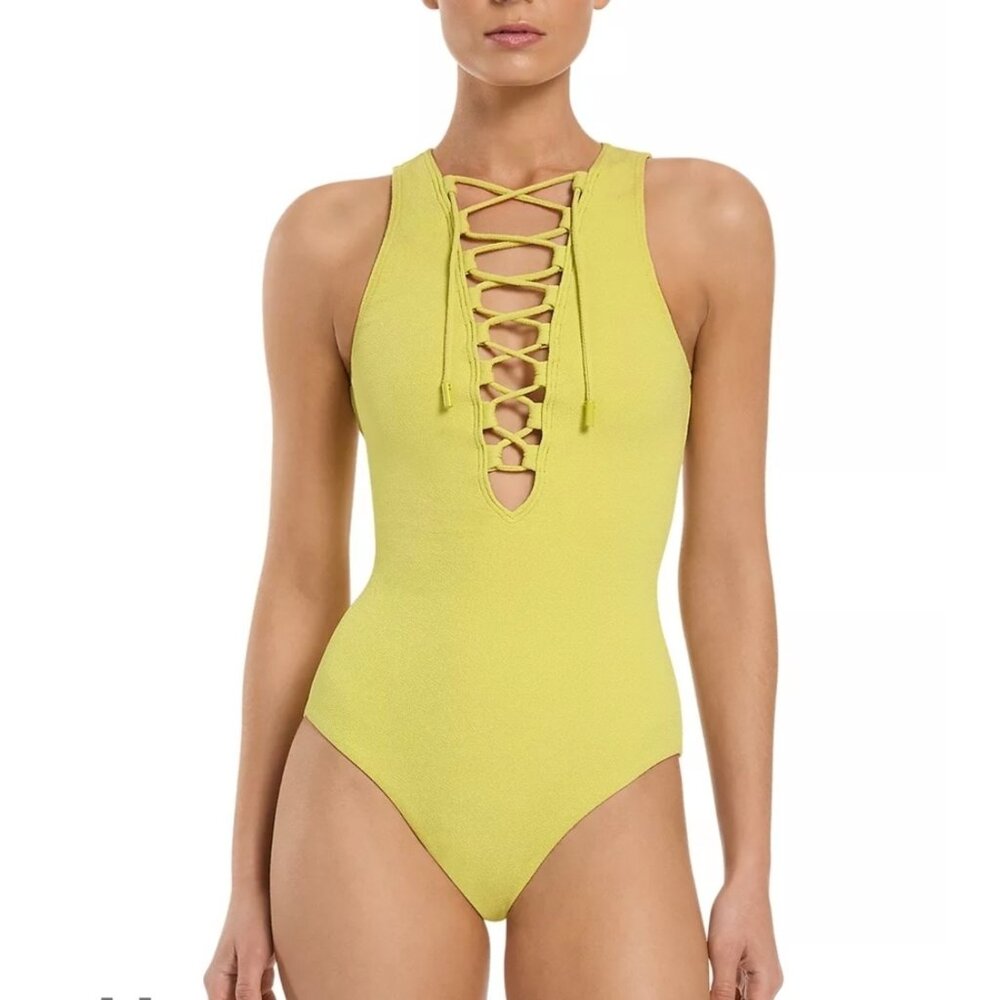 Jets Australia - USA 10 Tie Front Plunge Neck Swimsuit Fully Lined Zest $225